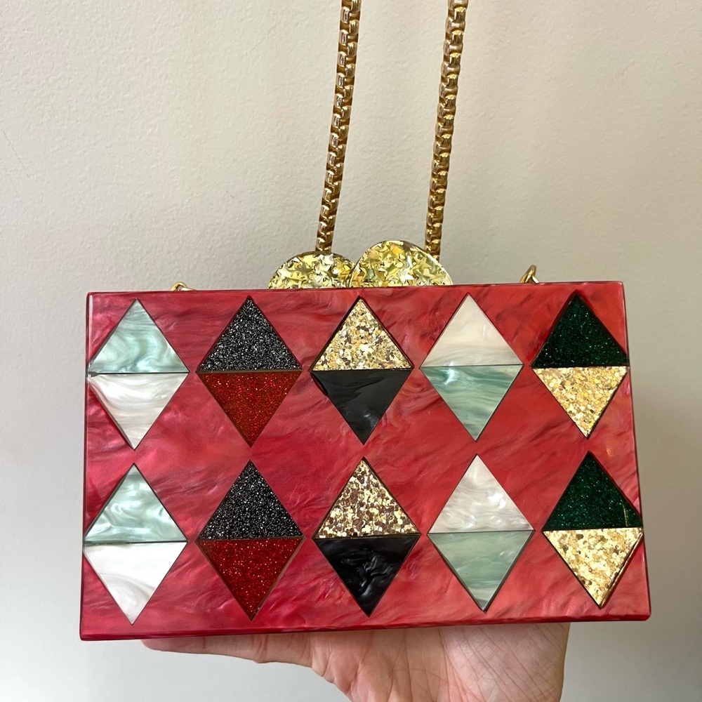 Bari Lynn Harlequin Acrylic Box Clutch Bag - Picture 5 of 11